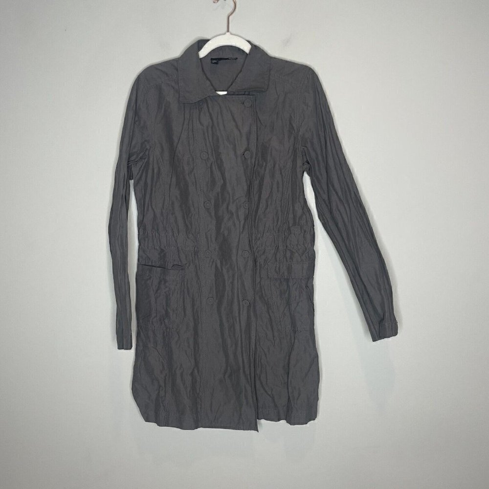 Eileen Fisher Gray Lightweight Pea Trench Coat Jacket Size Medium